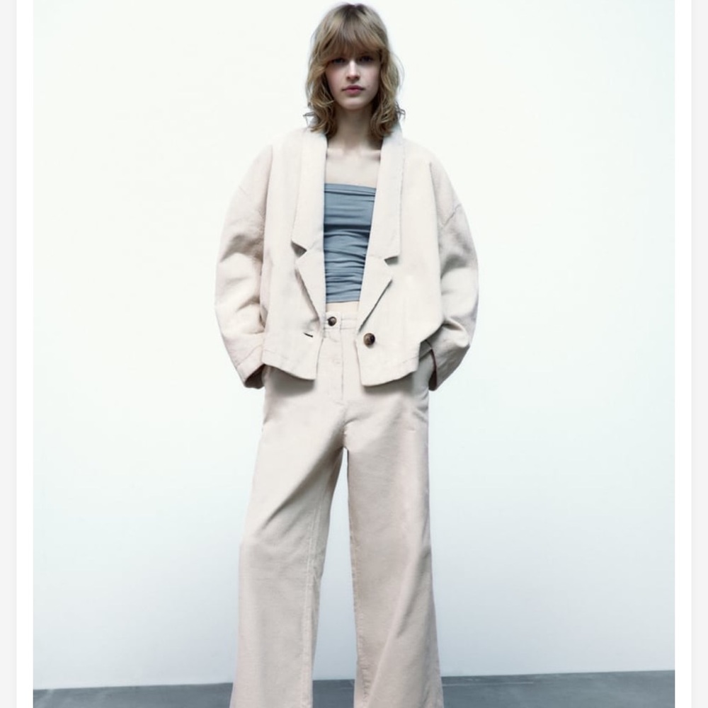 OVERSIZED CORDUROY BLAZER Ecru ZARA - Picture 2 of 7